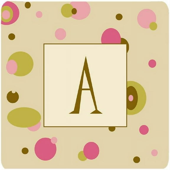 Monogram - Tan Dots Foam Coasters Initial Letter A, Set Of 4