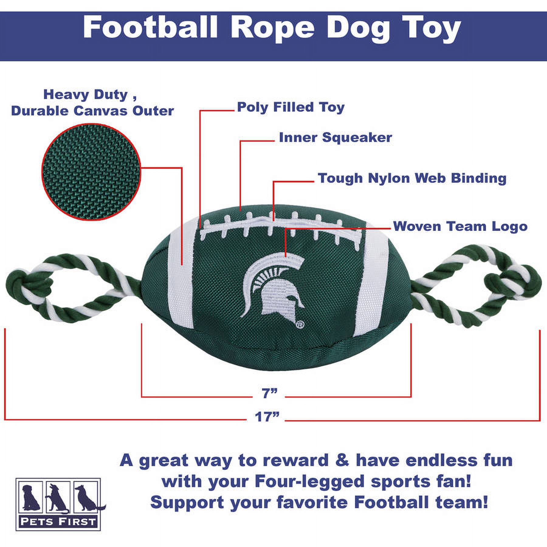 Pets First NCAA Michigan State Spartans Strong, Durable, Chewable Football Dog Toy with Inner Squeaker and Side Ropes, Officialy Licensed