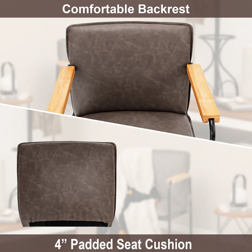 Finihen Upholstered Accent Armchair, PU Leather Accent Chair with Rubber Wood Armrests, for Living Room, Bedroom, Gray