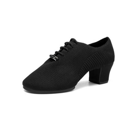 

Difumos Ladies Casual Round Toe Dance Shoe Non-Slip Chunky Heel Pumps Dancing Breathable Lace Up Latin Shoes