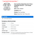 thumbnail image 2 of Front and Rear Brake Rotor Set 4 Piece - Compatible with 2011 - 2014 Honda Odyssey 2012 2013, 2 of 2