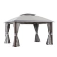 thumbnail image 3 of Sunjoy 11 x 13 ft. Gazebo with 2-Tier Gray Canopy Roof, Outdoor Steel Frame Soft Top Gazebo with Netting and Curtains, 3 of 12
