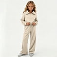 thumbnail image 6 of Enjoytime Girls Outfits Collared Quarter Zip Sweatshirt Pants 2 Piece Set Kids Casual Fashion Long Sleeve Sweatsuit, 6 of 7
