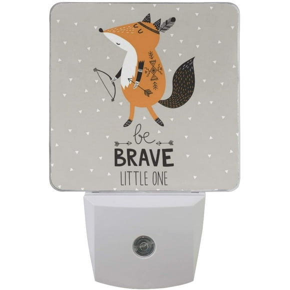 FYBTO 2 Pack Cartoon Fox Be Brave Quotes LED Night Light Dusk to Dawn Sensor Plug in Night Home Decor Desk Lamp for Adult