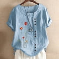 thumbnail image 1 of CEHVOM Chemise Décontractée d'Été pour Femmes Col Rond Manches Courtes Imprimé Floral Ample, 1 of 4