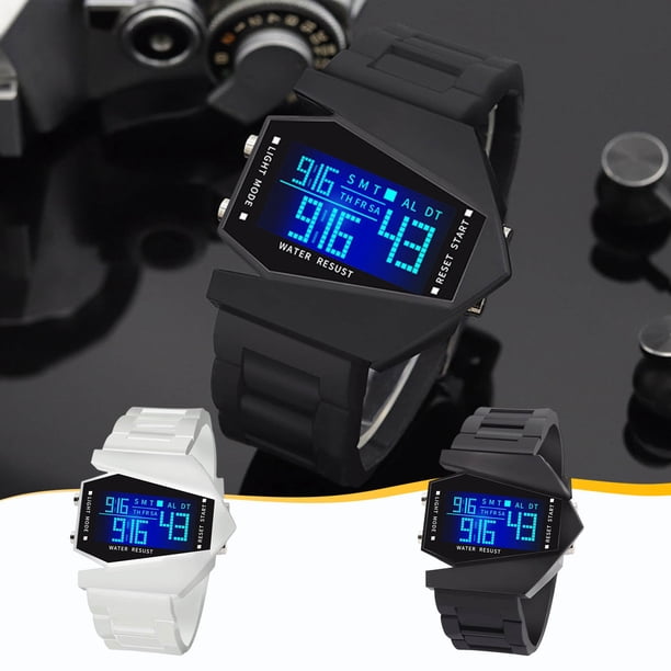 Reloj LED Creationary Luminous Airplane Shape - Efectos de luz multicolor, correa de silicona ajustable, carátula de 45 mm - Reloj deportivo LED único para hombres y mujeres