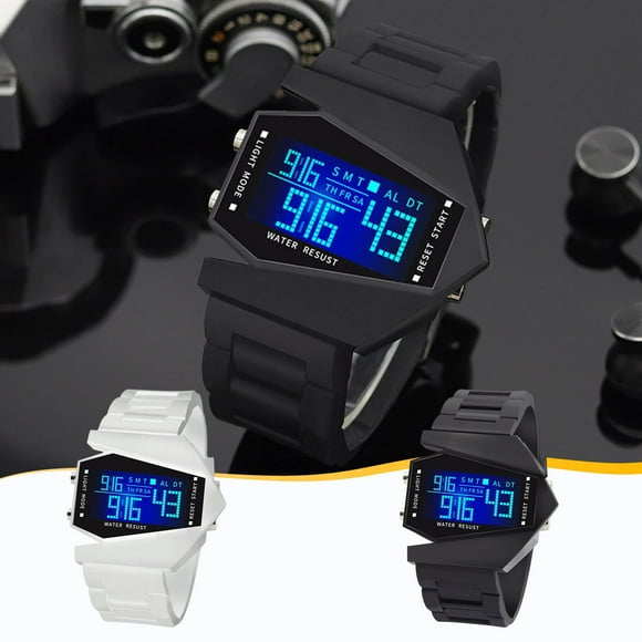 Reloj LED Creationary Luminous Airplane Shape - Efectos de luz multicolor, correa de silicona ajustable, carátula de 45 mm - Reloj deportivo LED único para hombres y mujeres