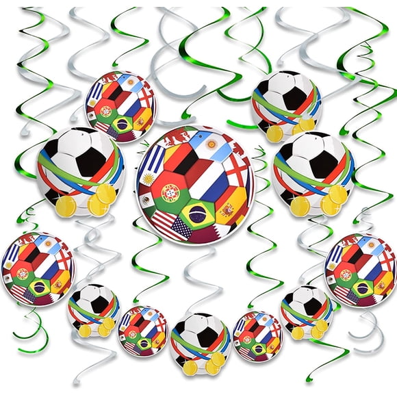 Yanonmyfd 24pcs World Cup Soccer 2026 Hanging Swirls for Party Decorations, 12Pcs Soccer Flag Hanging Swirls and 12pcs Hanging Swirls for World Cup Home Party Decorations,28pcs Hanging Swirls