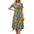 thumbnail image 2 of Fantaslook Short Sleeve Dresses for Women Floral Asymmetrical Hem Dress Summer Sundresses with Pockets, 2 of 9