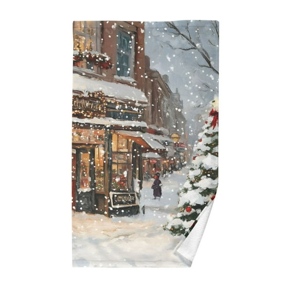 Snow on Christmas Tree Cotton Face Towel Soft Hand Towel Absorbent Bathroom Towel for Kitchen Hotel