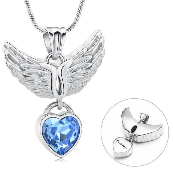 Stainless Steel Wing Crystal Heart Urn Pendant Memorial Jewelry Cremation Jewelry for Ashes Keepsake Memory Necklace