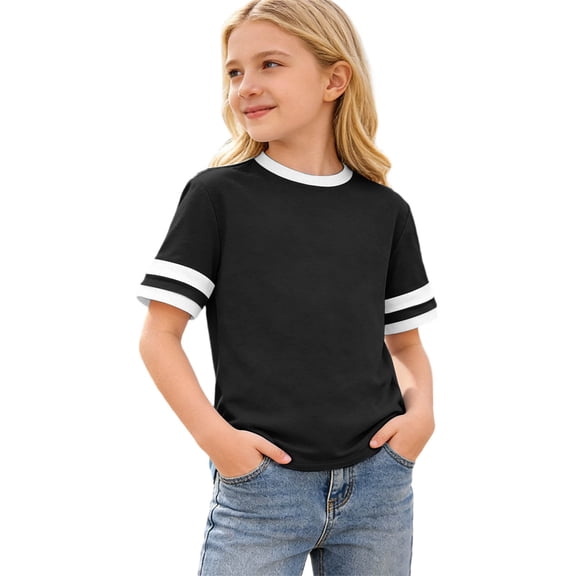 Tiijoy Toddler Girls Striped Short Sleeve T-Shirt Casual Crew Neck T Shirt Tee, Sizes 3-13