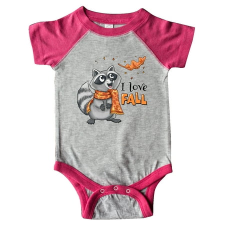

Inktastic I Love Fall Cute Raccoon with Scarf and Leaf Gift Baby Boy or Baby Girl Bodysuit