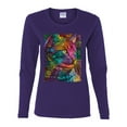 thumbnail image 3 of Colorful Cat Portrait | Cat Lover Owner | Dean Russo Art Animal Lover Womens Long Sleeve T-Shirt, Purple, S, 3 of 5
