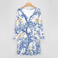 thumbnail image 4 of Blue Chinoiserie Bee Flower Long Sleeve Dresses For Women Vintage Elegant Party Dress Oversized V-neck Dress S-8XL, 4 of 7