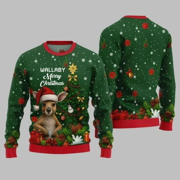 2025 Christmas Wallaby Merry Christmas Ugly Christmas Sweater 002