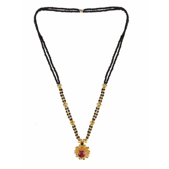 Efulgenz Indian Bollywood Traditional Gold Plated Ruby Emerald/Color CZ Stone Mangalsutra Pendant Necklace Jewelry with Chain for Women
