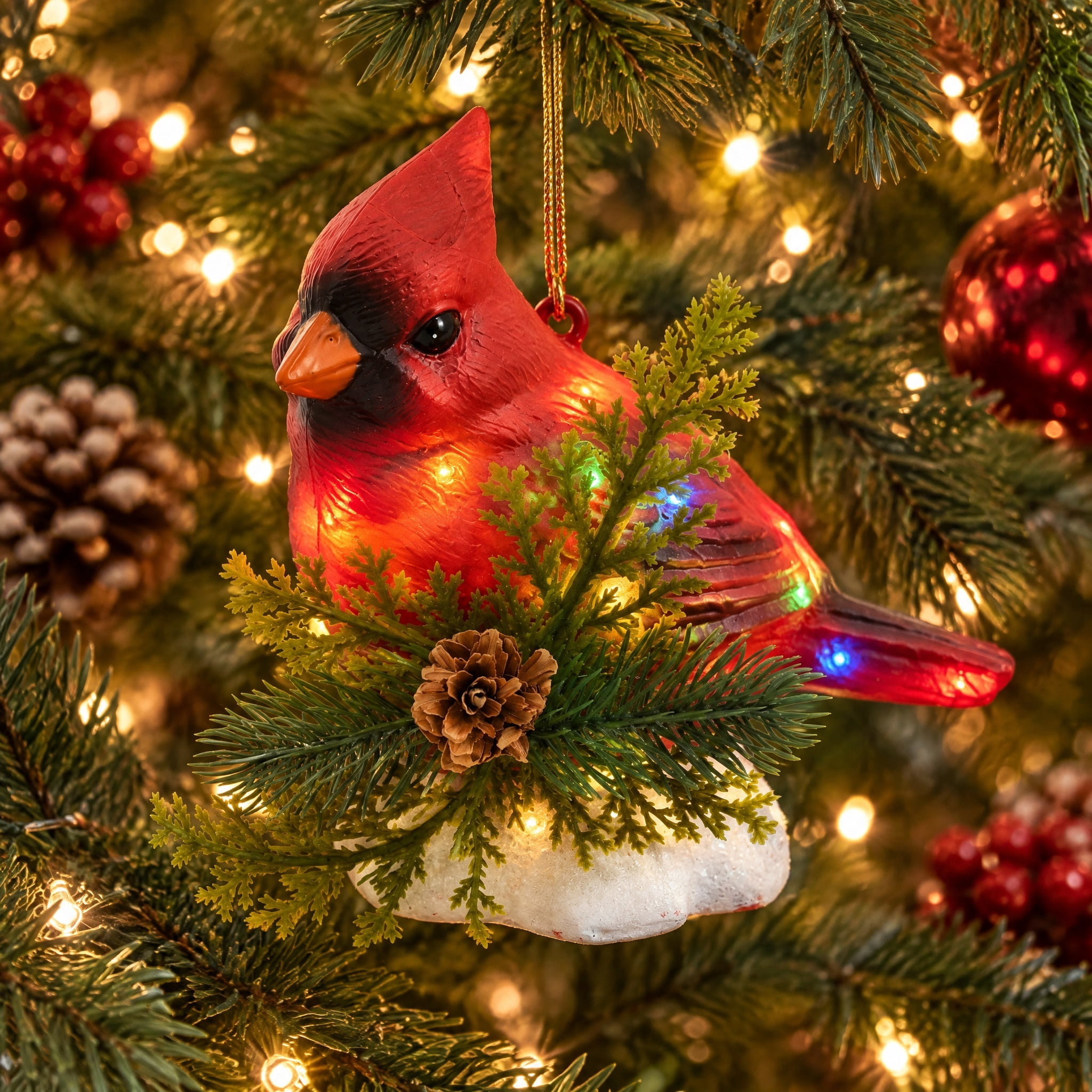 Light-Up Multicolor Jumbo Cardinal Christmas Ornament, 6.5", by Holiday Time