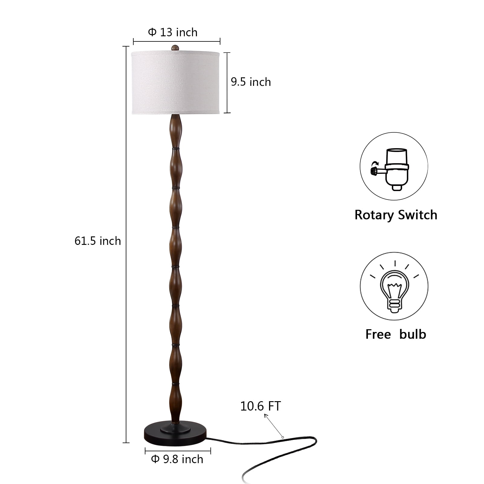 JUJUYUYOP 62" Rustic Living Room Floor Lamp with Rotary Switch Vintage Farmhouse Style Perfect for Living Rooms, Corners, Bedrooms, Offices (Bulb Included)