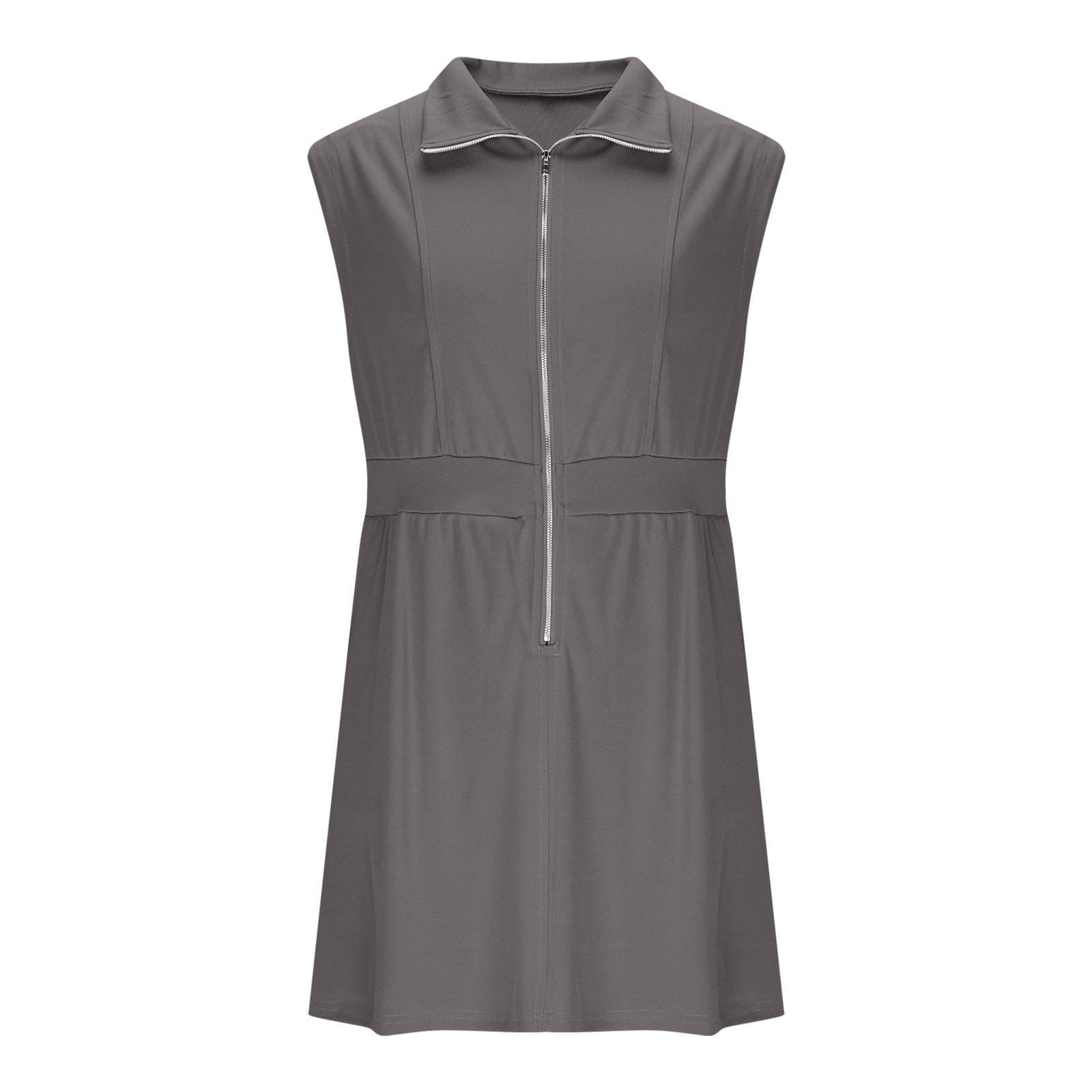 Womens Half Zip Sweatshirt Dresses Summer V Neck Sleeveless Workout Dress Casual Smocked Midi Dress Tennis Dresses