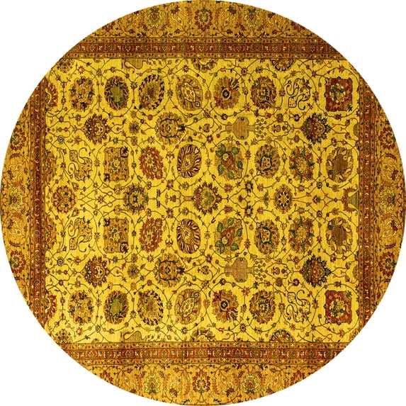 Ahgly Company Machine Washable Indoor Round Abstract Yellow Modern Area Rugs, 3' Round