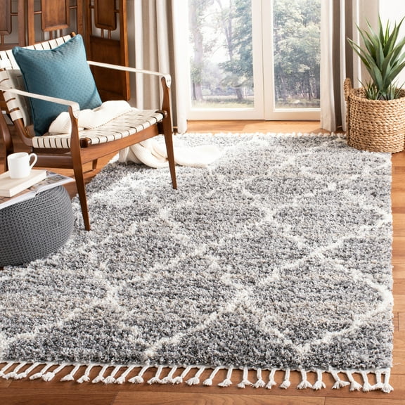 SAFAVIEH Melrose Giffard Geometric Quatrefoil Shag Area Rug, Grey/Ivory, 5'3" x 7'6"