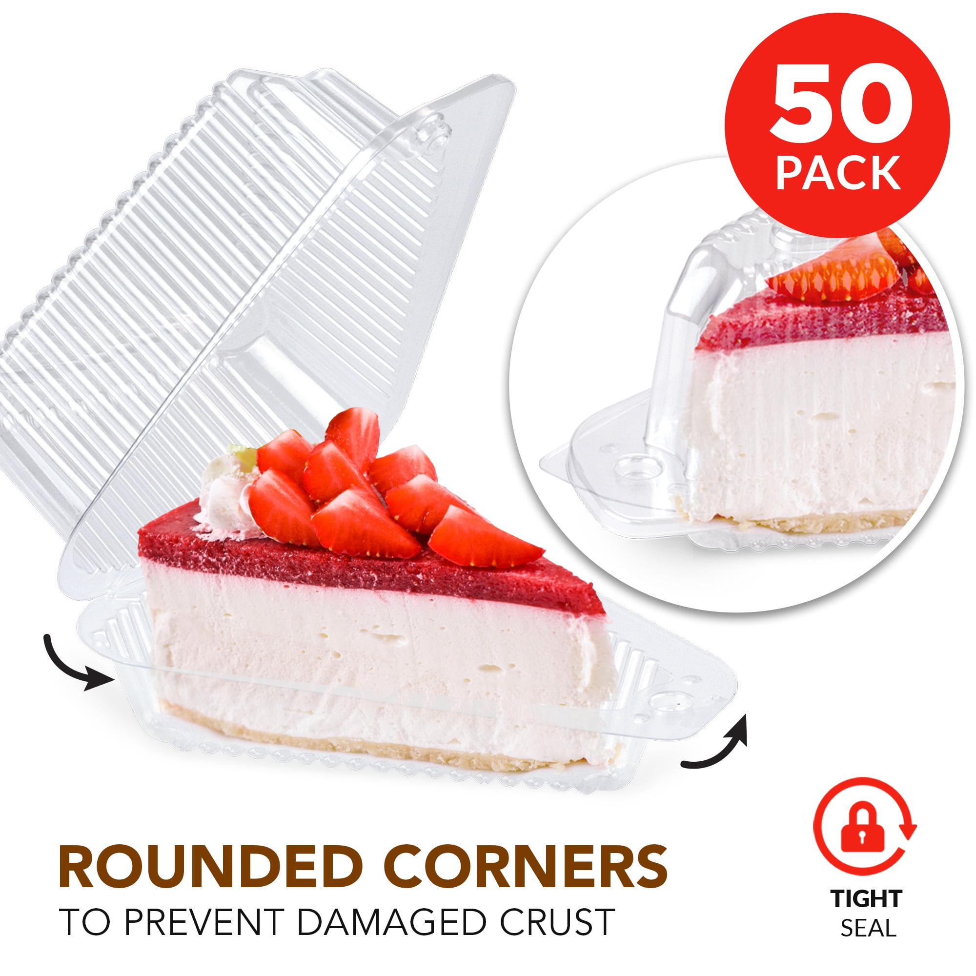 Hinged Tamper Evident Plastic Pie Cake Slice Container for Small 9 inch Pies and Cakes by MT Products Pack of 15 Cheesecake 