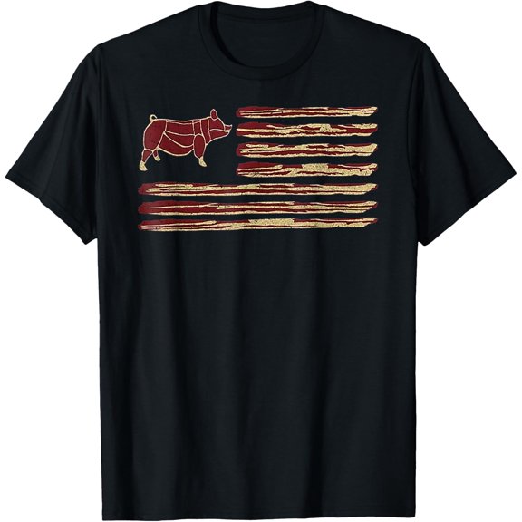 Bacon Flag Pig Vintage T-Shirt men and women can wear, black, white, gifts