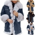 thumbnail image 3 of Oksale Faux Fur Jean Jacket for Women Plus Size Thicken Warm Winter Fleece Sherpa Overcoat Oversized Button Denim Jacket with Pockets 2025 Black XXXXXL, 3 of 7