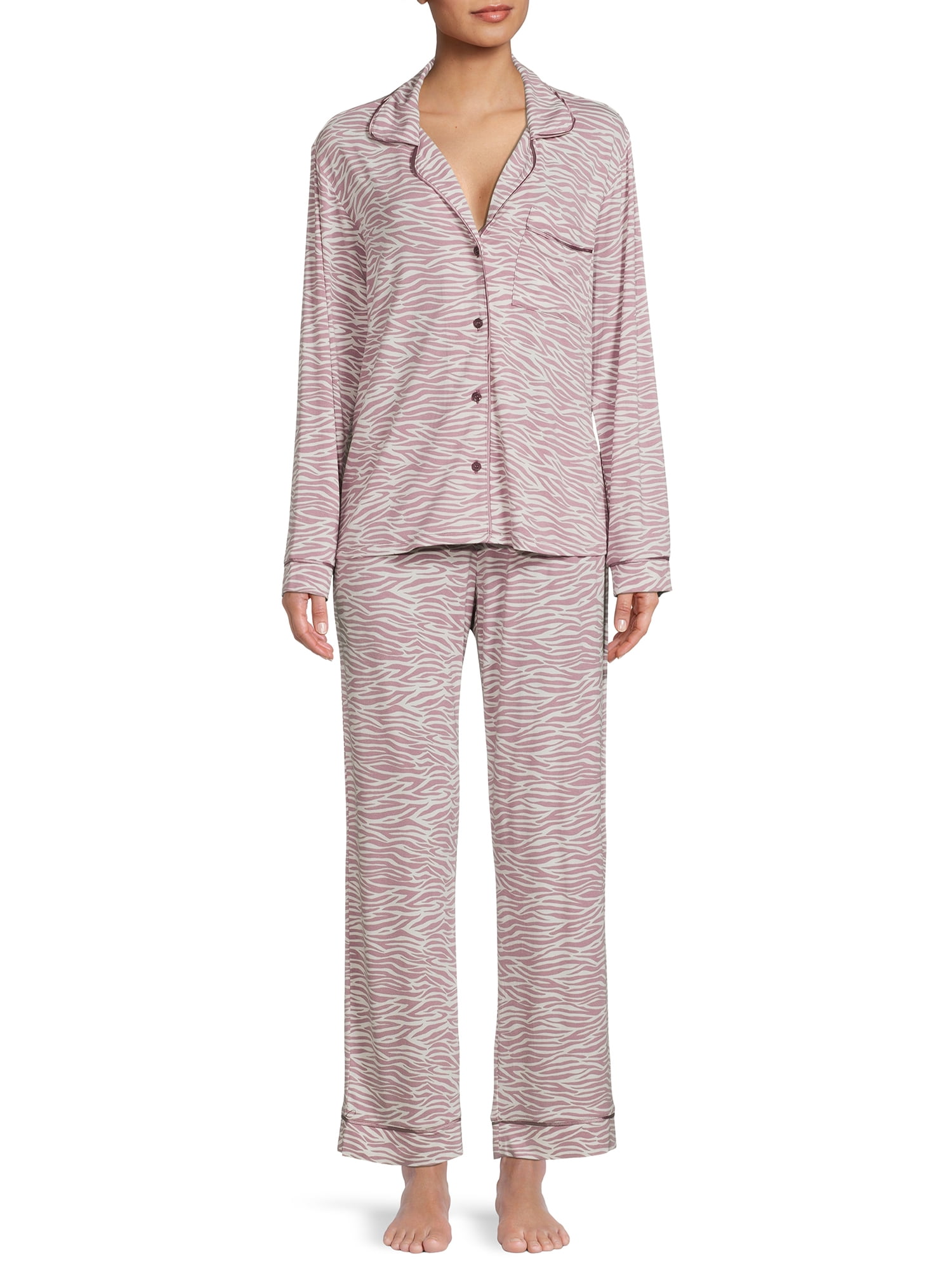 Sealy Women’s Long Sleeve Notch Collar Top and Pants Sleepwear Set, 2-Piece
