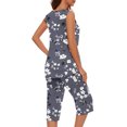thumbnail image 6 of BiZtdJrK Womens 2 Piece Outfits Casual Sleeveless Tank Tops and Cropped Pants Lounge Set Trendy Print Pleated Crewneck Shirts Capris Sleepwear Suits Ofertas Flash Del Dia Dark Gray M, 6 of 7