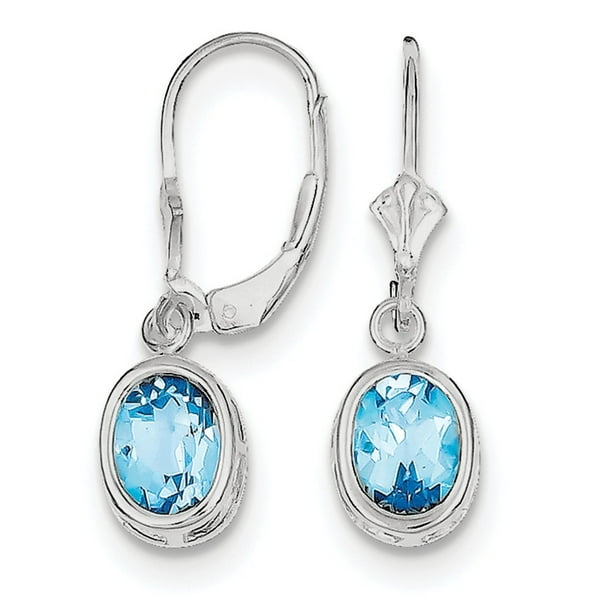 Jewelry Sterling Silver 8x6mm Oval Blue Topaz Leverback Earrings
