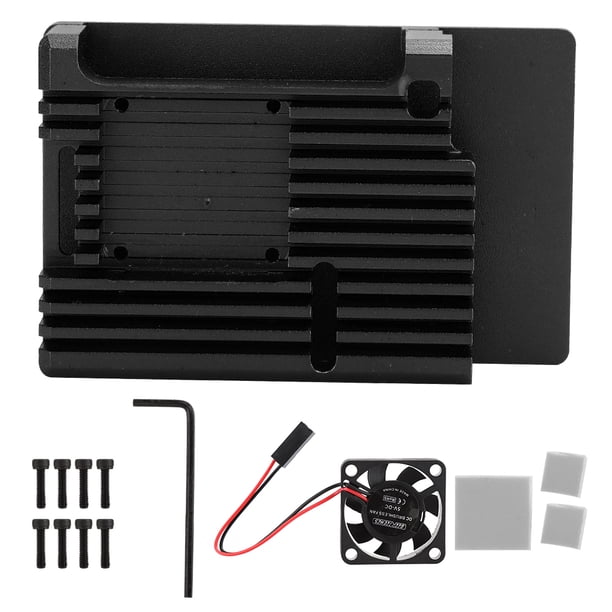 Estuche protector de aleación de aluminio para Raspberry Pi 4 con ventilador de ventilación DC5V (negro)