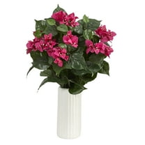 Nearly Natural 18in. Bougainvillea Artificial Plant in White Planter