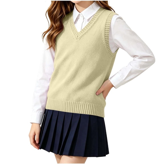 Zpanxa Sweaters for Girls V‑Neck Knit Sweater Vest for Casual Wear