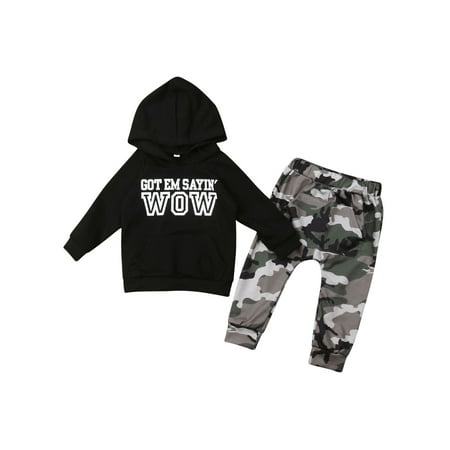 

Bmnmsl Baby Boys Camouflage Outfits Long Sleeves Hooded Tops +Trouser Pants 0-6 Year Cool Clothes Sets for Fall Winter