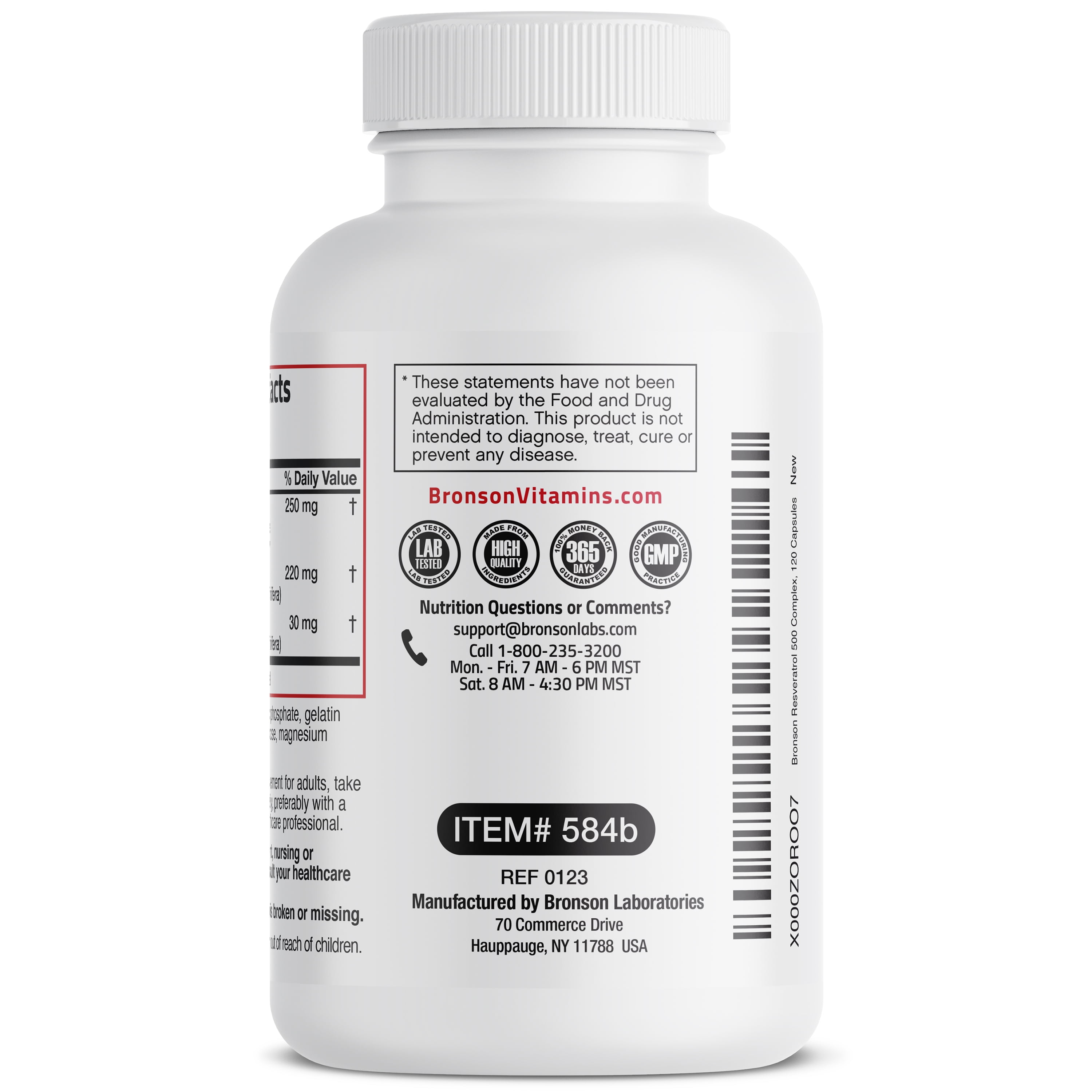Bronson Resveratrol 500 Complex Red Wine Extract Natural Antioxidant Heart & Immune Health, 120 Capsules