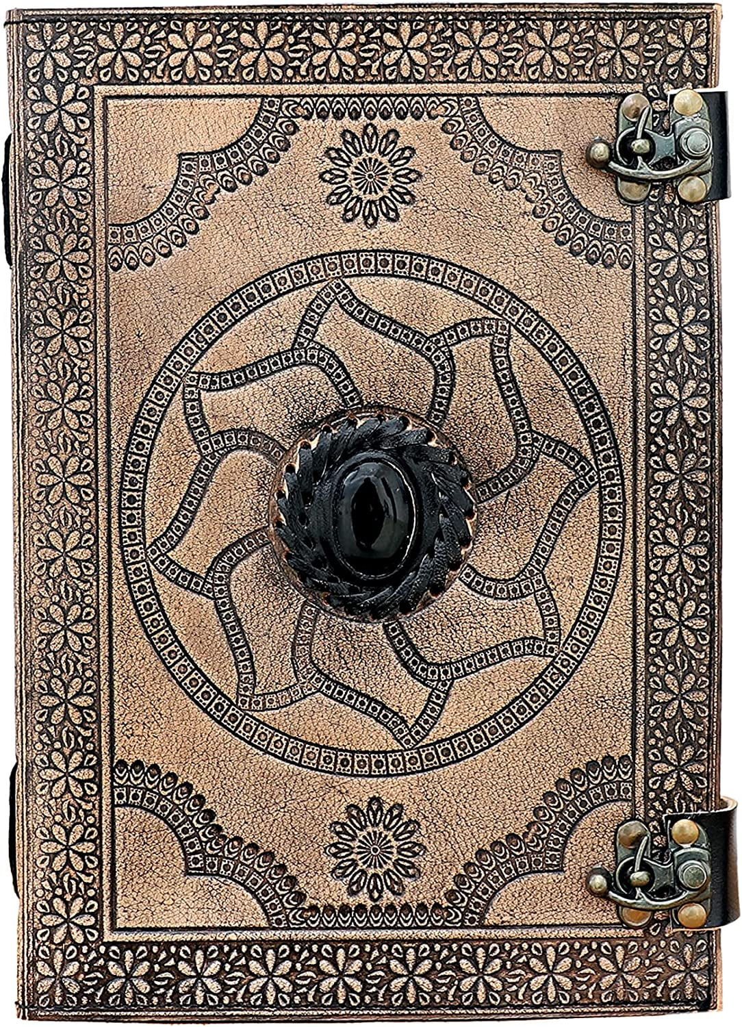 Handmade Leather Journal Diary Embossed Vintage Black Stone Leather Journal | Antique Journal With Lock