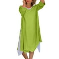 thumbnail image 1 of TSADFHJI Jupes en Tricot pour Femmes Longues Mode Col Rond Manches Longues Deux Pièces Robe Asymétrique Fendue à Blocs de Couleur m Vert, 1 of 8