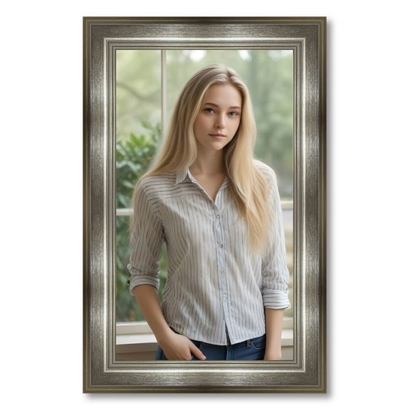 21x15 Contemporary Antique Silver Complete Wood Picture Frame with UV Acrylic, Backing, & Hardware