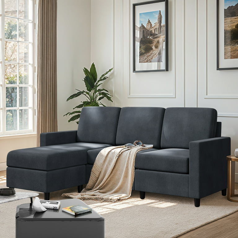 Sobaniilo Sectional Sofa With Movable Ottoman, L-Shaped Convertible Sofa  Couch For Small Living Room, Dark Gray - Walmart.Com