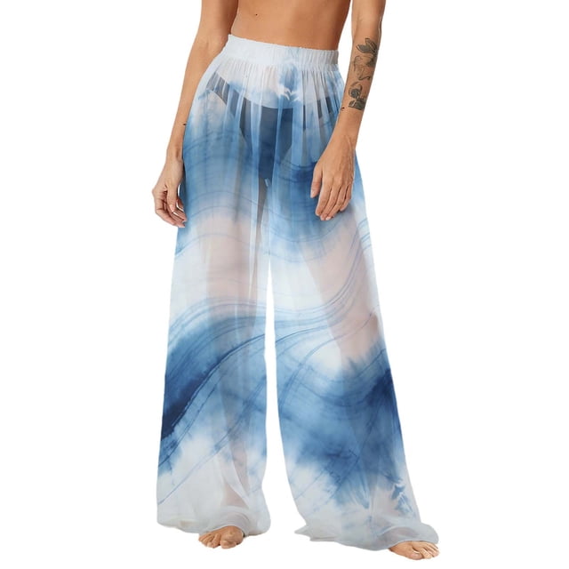 Pantalones de playa de gasa ligeros para mujer con protección solar, pantalones anchos de estilo bohemio estampados, blusa para mujer