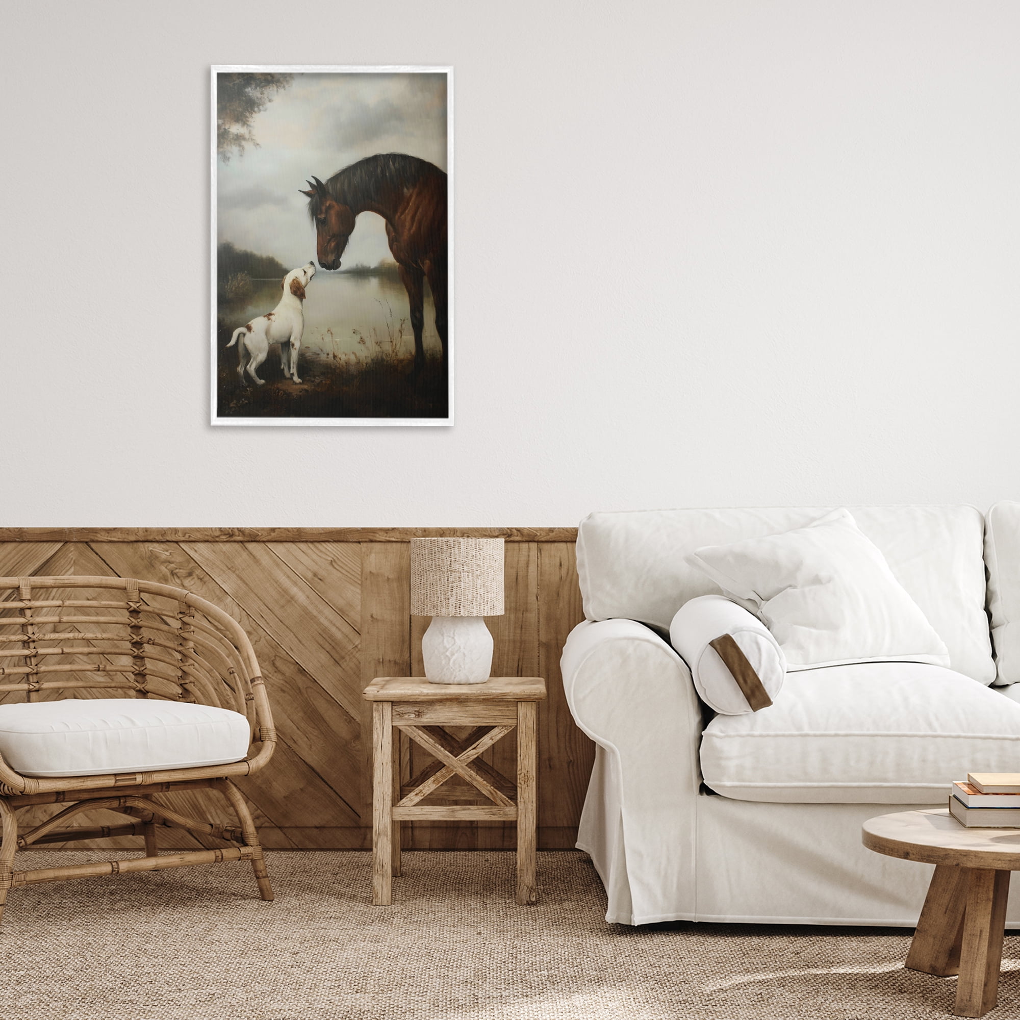 Stupell Industries Hound & Horse Companions White Framed Giclee Art, design by Petal Prints Design