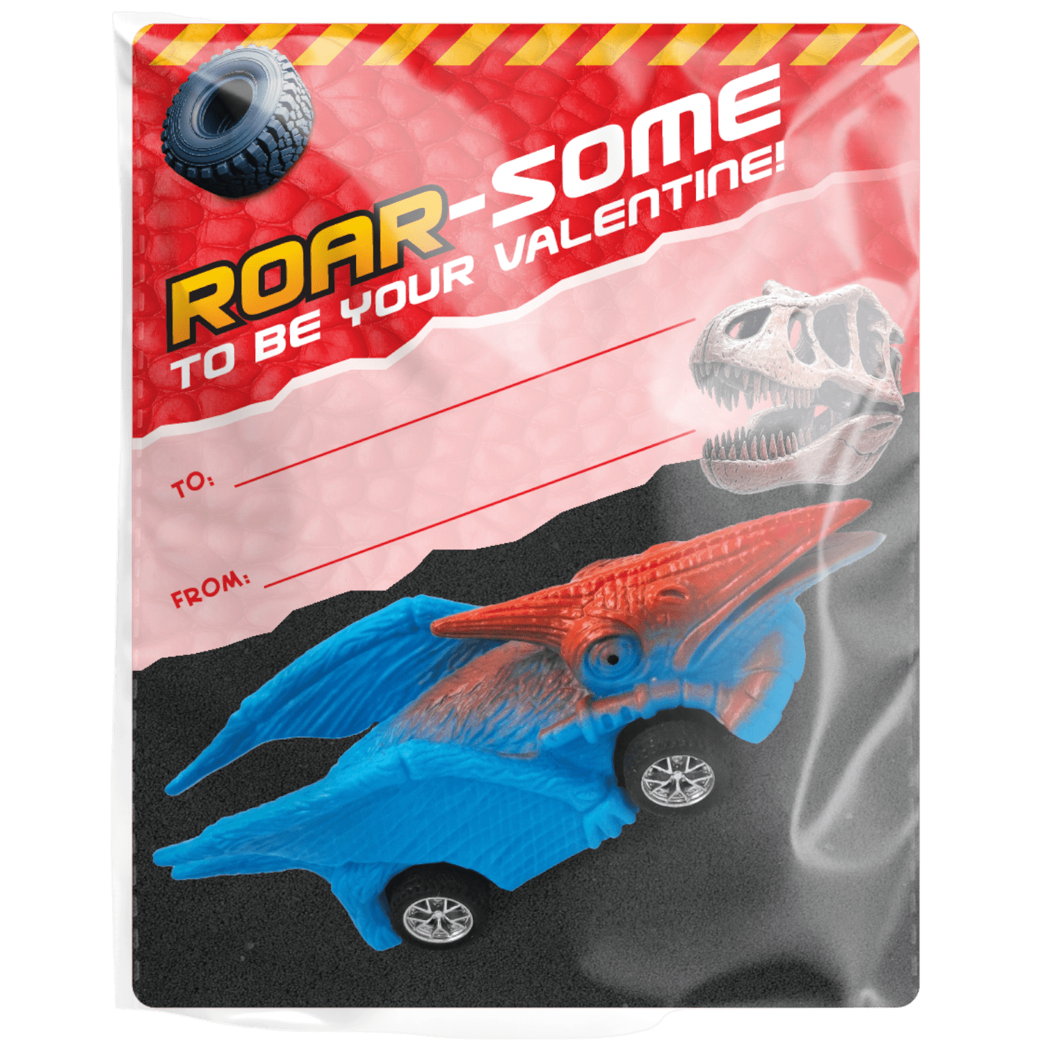 Boley Valentine Dino Racers Mini Pull-Back Race Car Toy Set with Cards & Treat Bags, 16-Piece