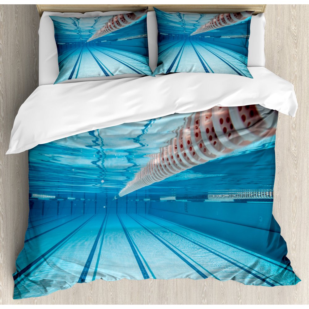 Sports Duvet Cover Set, Swimming Pool Underwater View Relaxing Exercise