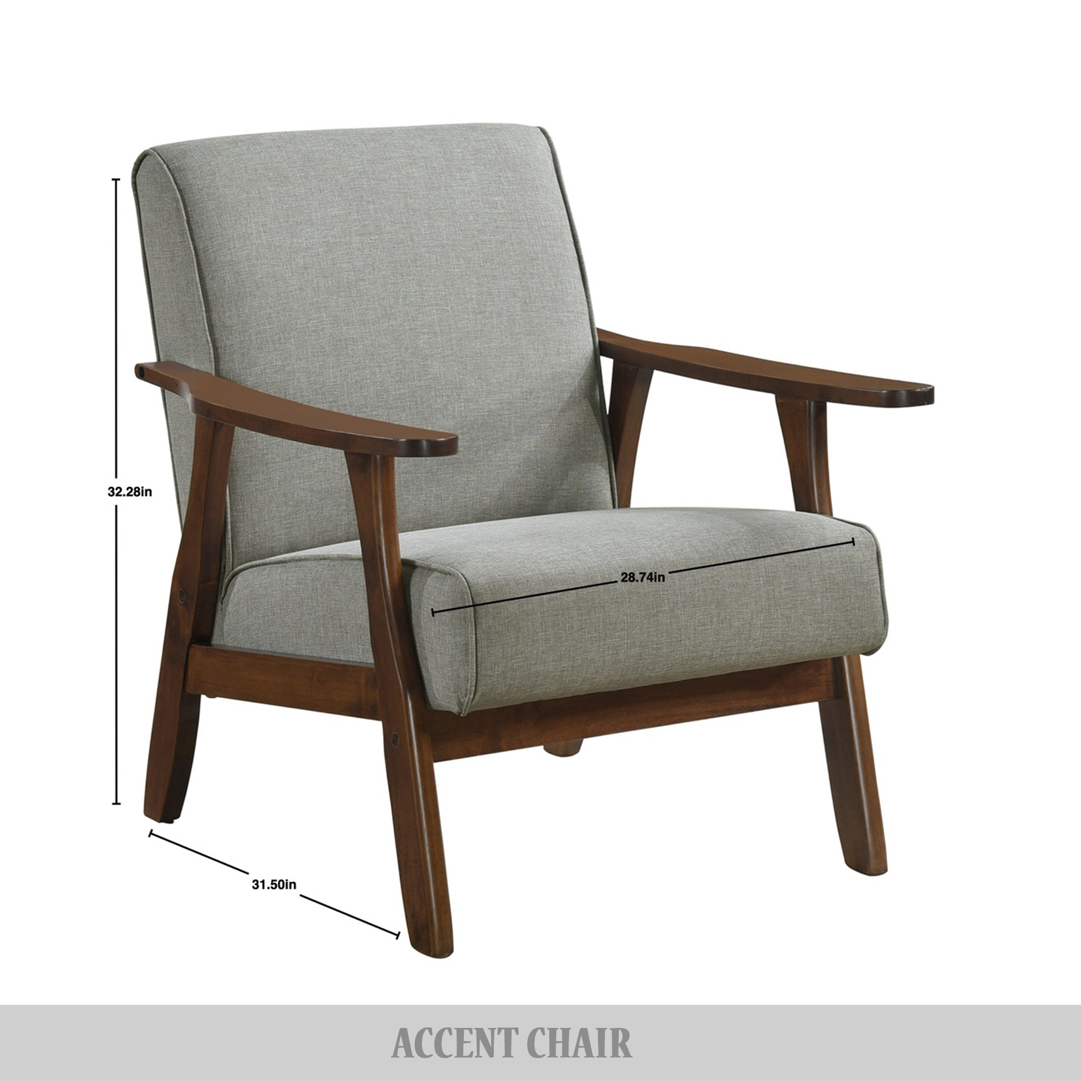 Castle Place Mid-Century Upholstered Linen Accent Chair, Warm Grey