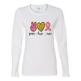 thumbnail image 3 of Peace Love Breast Cancer Awareness Breast Cancer Awareness Womens Graphic Long Sleeve T-Shirt, White, Large, 3 of 5
