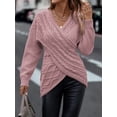 thumbnail image 4 of Suéter casual ajustado con cuello en V y jacquard cruzado de color sólido para otoño/invierno de Europa y Estados Unidos, 4 of 5