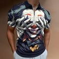 thumbnail image 2 of Psychedelic Clown Joker Men Zipper T-shirt Summer Casual Short Sleeve T-shirt Top, 2 of 7