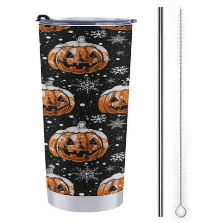 

ZHANGS Pumpkin Lantern Snowflake Design-951 Coffee Tumbler Insulated Tumbler Cups with Lid and Straws Leak Proof Stainless Steel Coffee Thermos Mug for Hot/Cold Travel Car